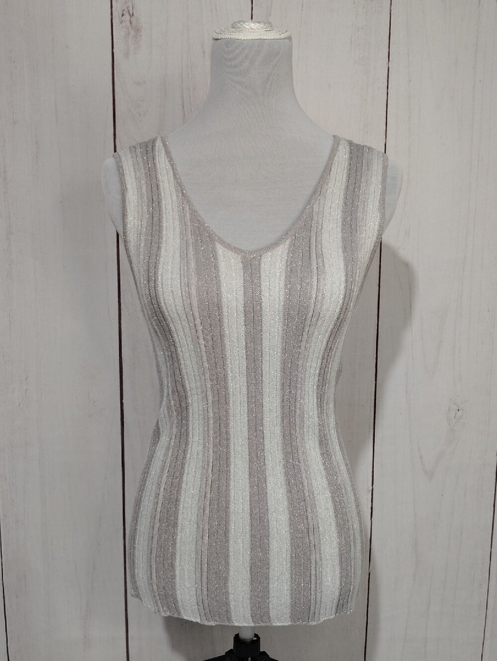 Inc International Concepts Women's Silver Metallic-Stripe Tank Top Size Lg